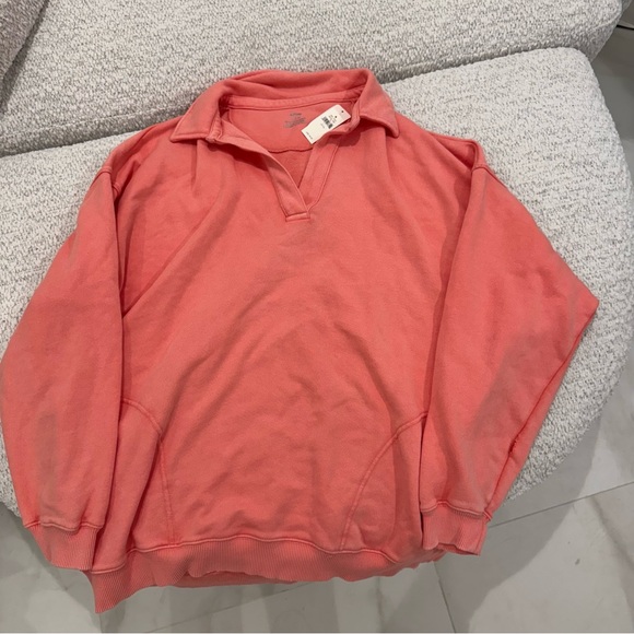 NWT Aerie Coral Long Sleeve Pullover Sweatshirt - Picture 1 of 4